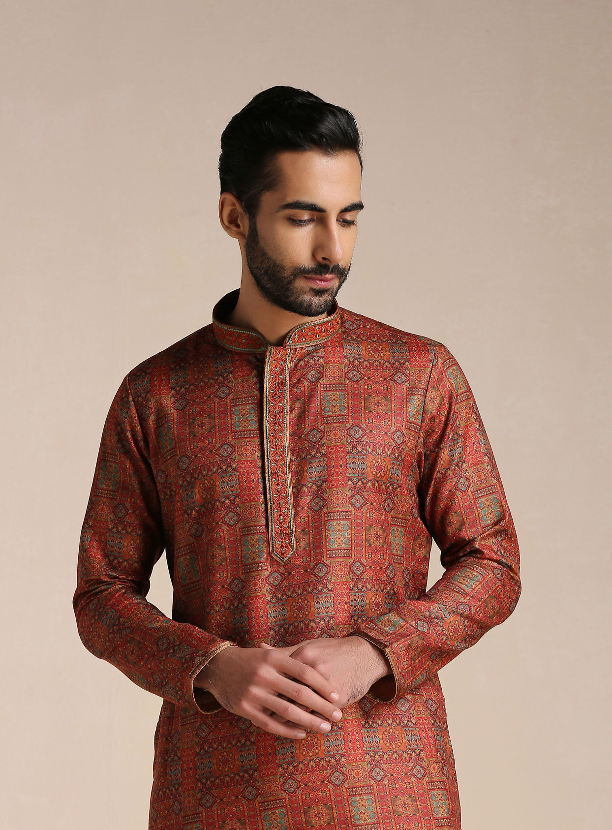 Buy Rust Orange Printed Kurta Set Online in India Manyavar